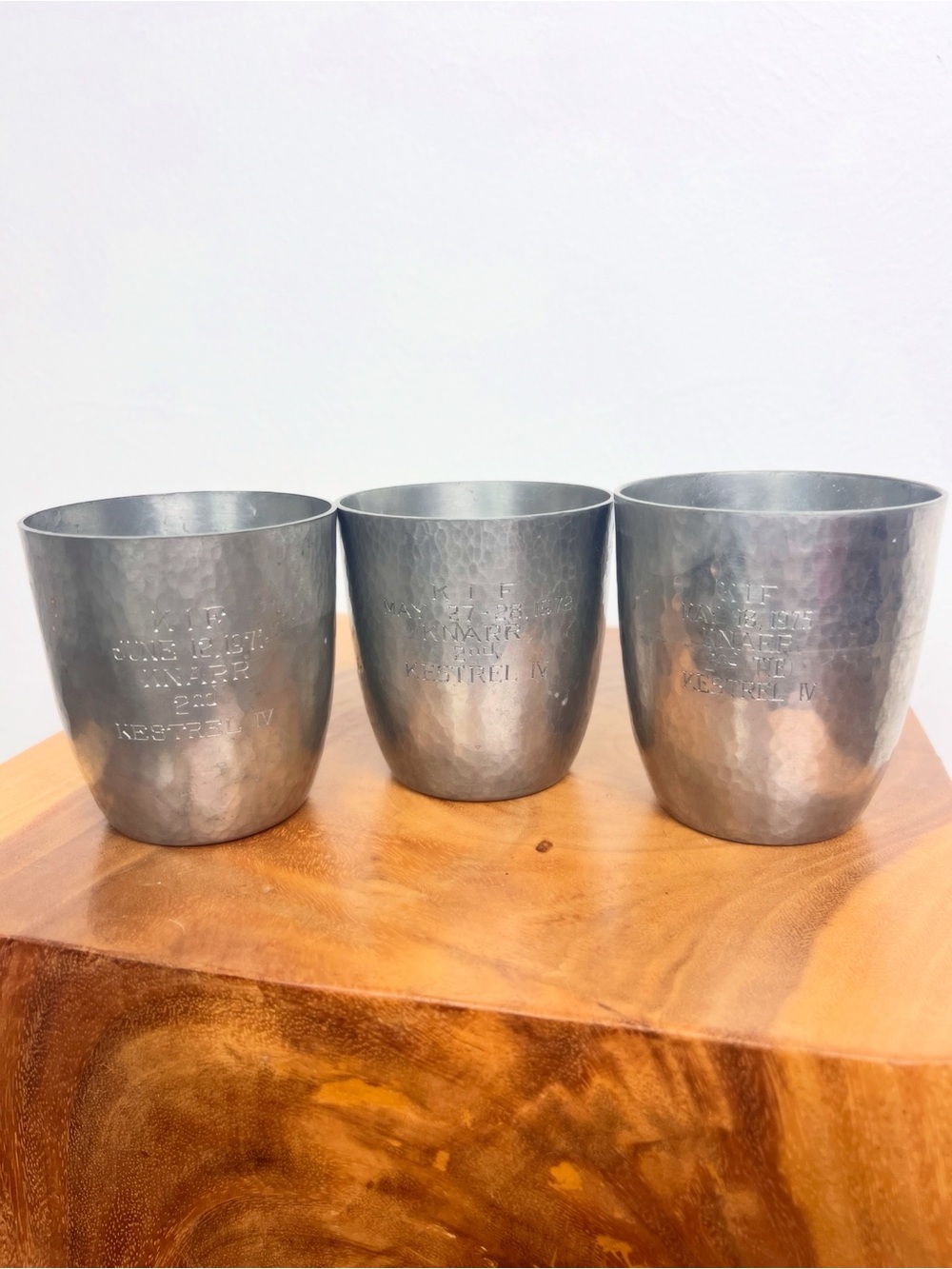 PORTER BLANCHARD 70’s Vintage Sail Boat Racing Hand Hammered Pewter Tumblers 3